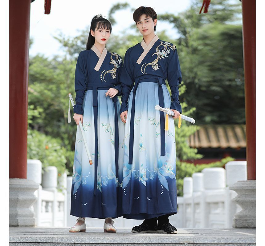 Couple Matching Flower Embroidered Hanfu Costume Set SpreePicky