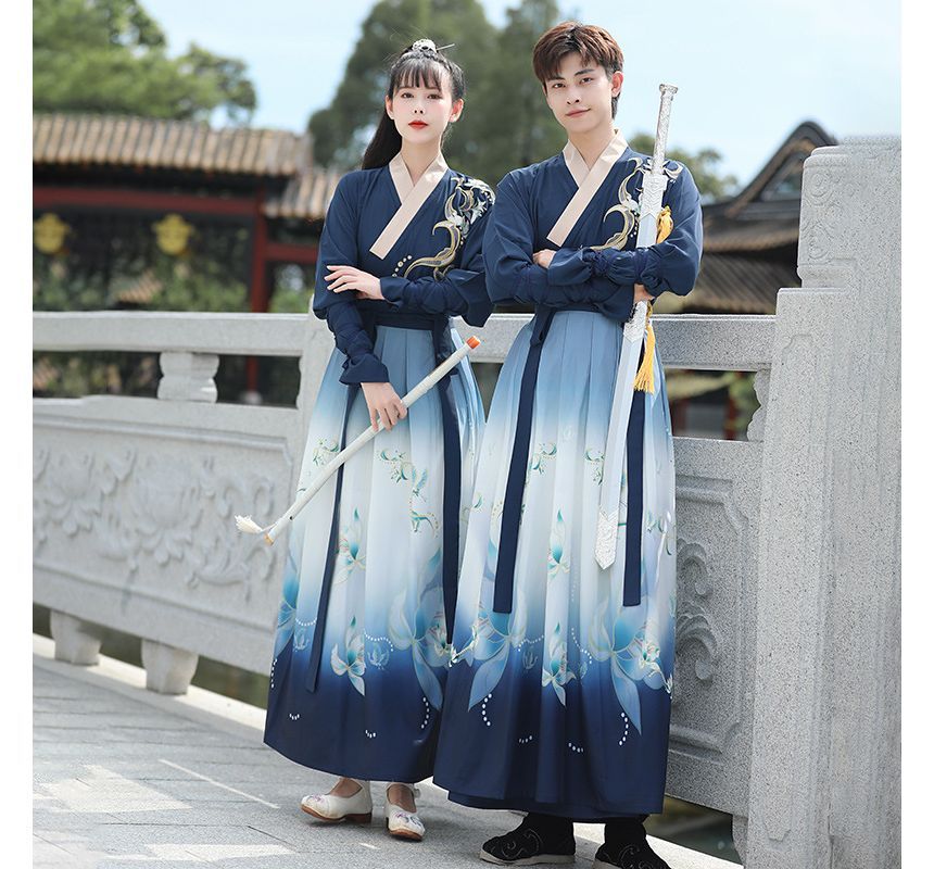 Couple Matching Flower Embroidered Hanfu Costume Set SpreePicky