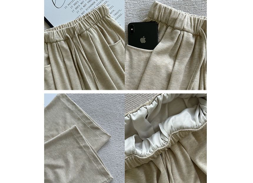 High Rise Drawstring Pocketed Drape Knit Wide Leg Plain Sweatpants SpreePicky