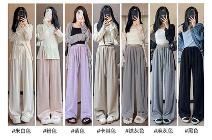 High Rise Plain Drawstring Drape Wide Leg Sweatpants SpreePicky