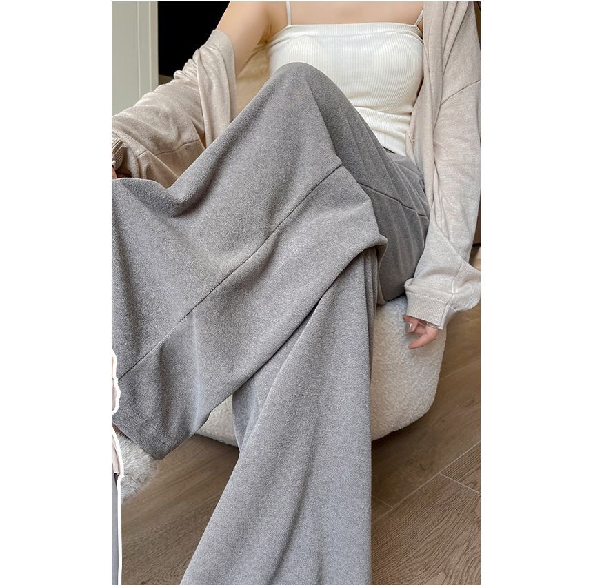 High Rise Plain Drawstring Drape Wide Leg Sweatpants SpreePicky