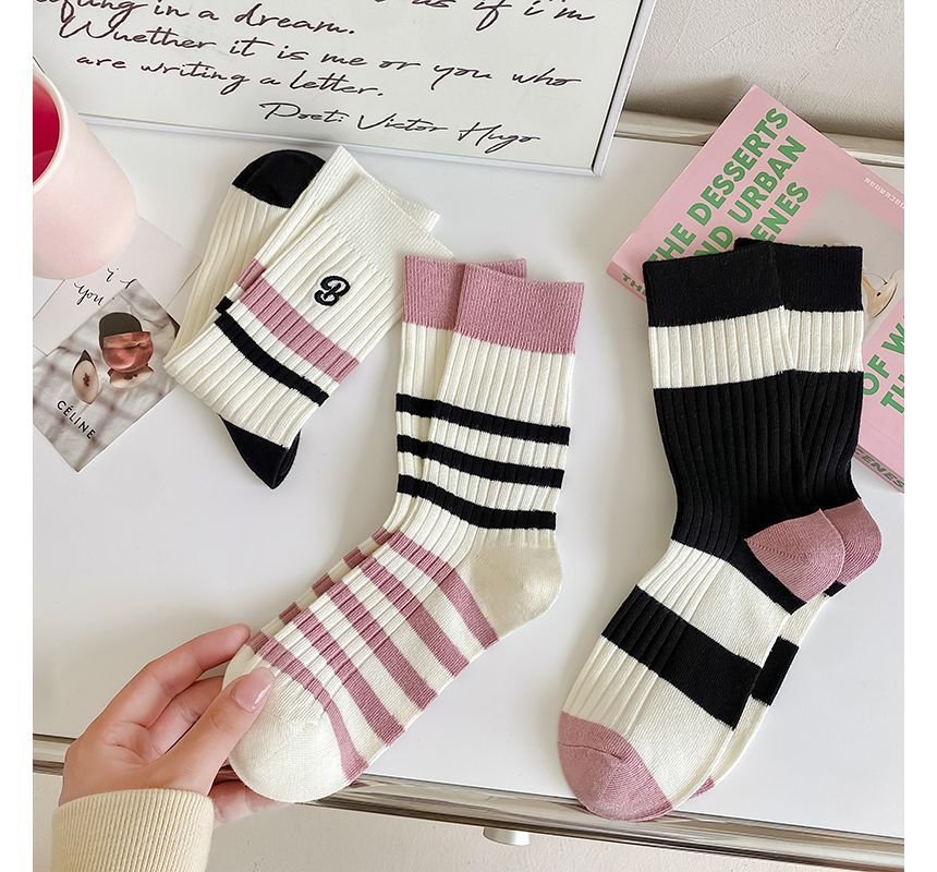 Set of 2 Pairs: Printed Ribbed Socks SpreePicky