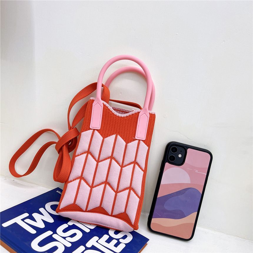 Patterned Knit Mobile Phone Crossbody Bag SpreePicky