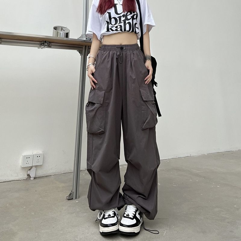 High Waist Pocket Loose-Fit Wide-Leg Cargo Pants SpreePicky