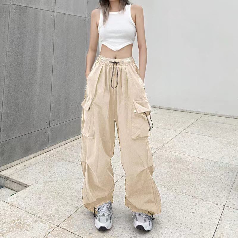 High Waist Pocket Loose-Fit Wide-Leg Cargo Pants SpreePicky