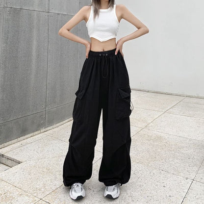 High Waist Pocket Loose-Fit Wide-Leg Cargo Pants SpreePicky