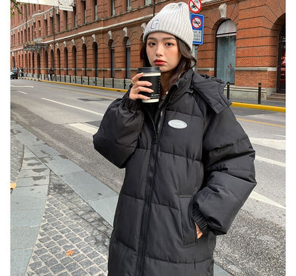 Hooded Plain Puffer Coat SpreePicky