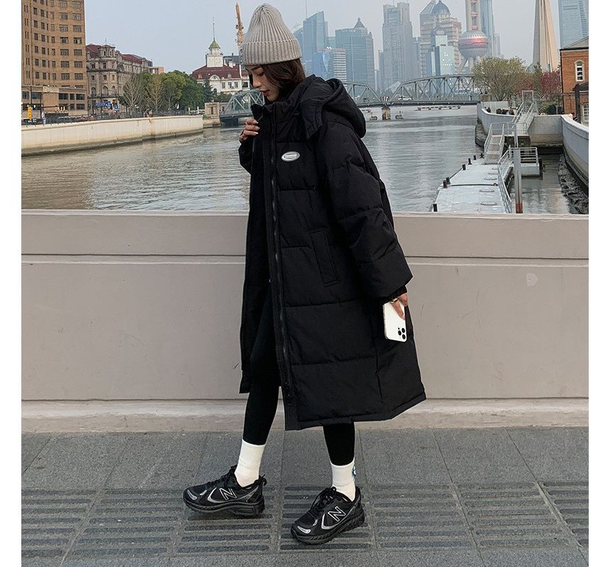 Hooded Plain Puffer Coat SpreePicky