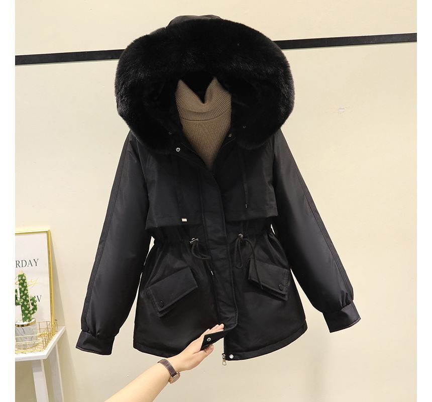 Fluffy Hooded Plain Puffer Jacket SpreePicky