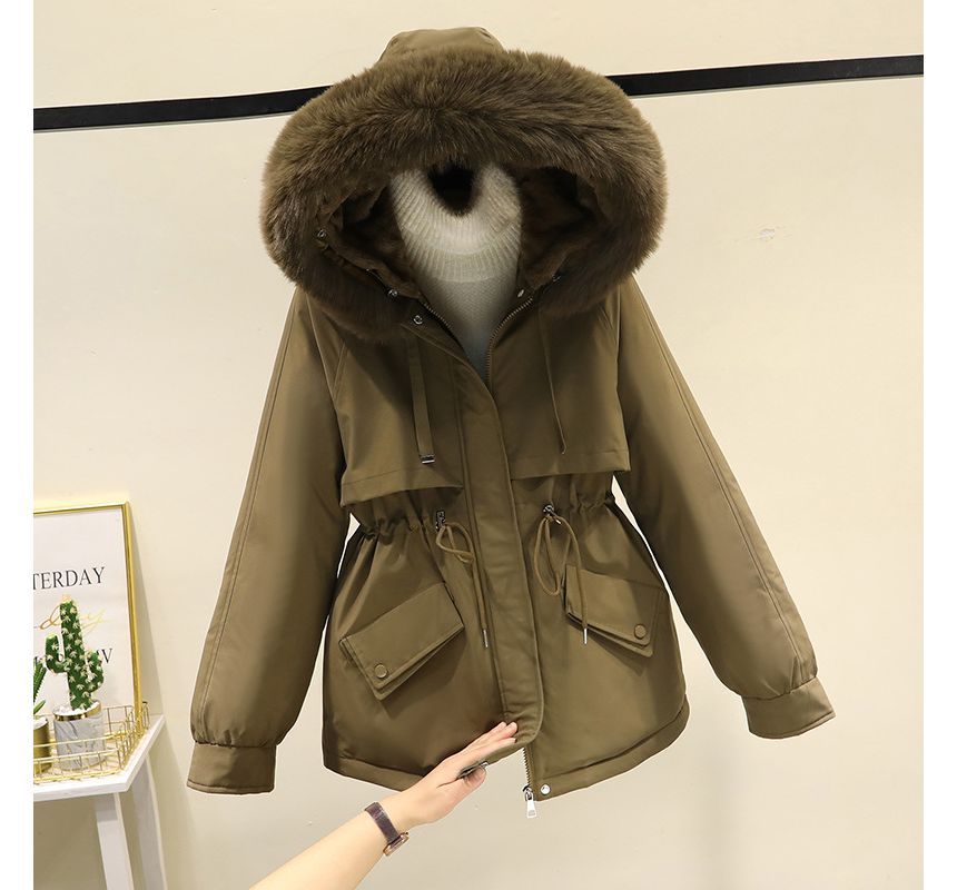 Fluffy Hooded Plain Puffer Jacket SpreePicky