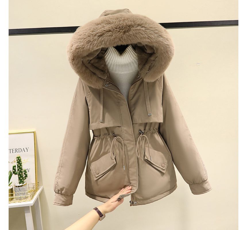 Fluffy Hooded Plain Puffer Jacket SpreePicky