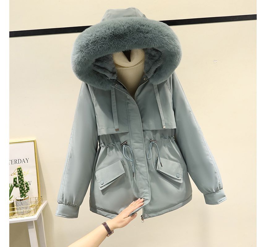 Fluffy Hooded Plain Puffer Jacket SpreePicky