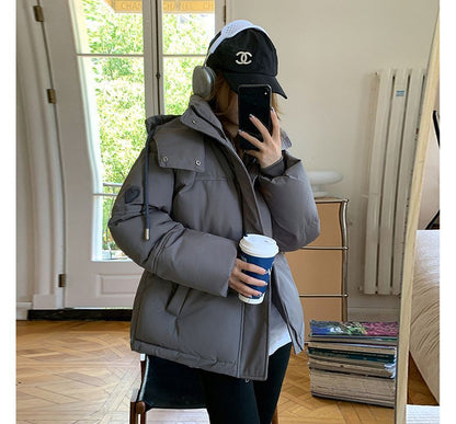 Hooded Plain Puffer Jacket SpreePicky