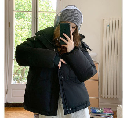 Hooded Plain Puffer Jacket SpreePicky