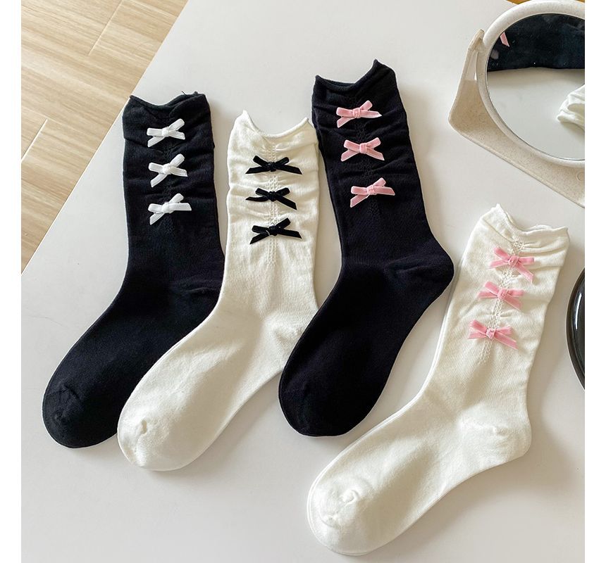 Plain Shirred Bow Socks SpreePicky