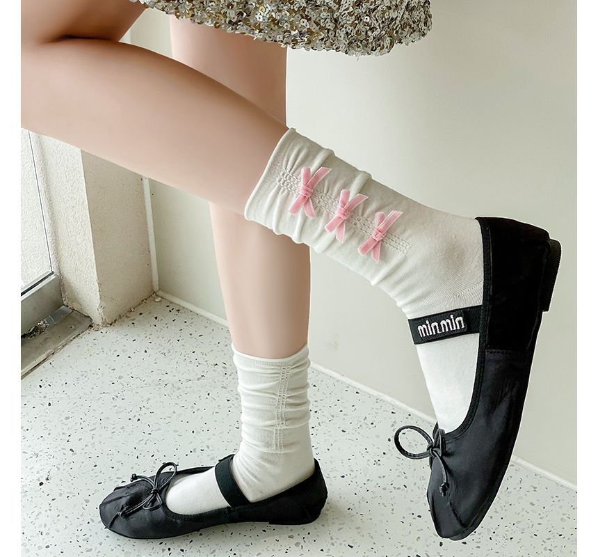 Plain Shirred Bow Socks SpreePicky