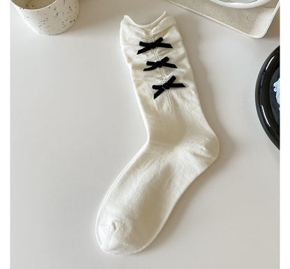 Plain Shirred Bow Socks SpreePicky