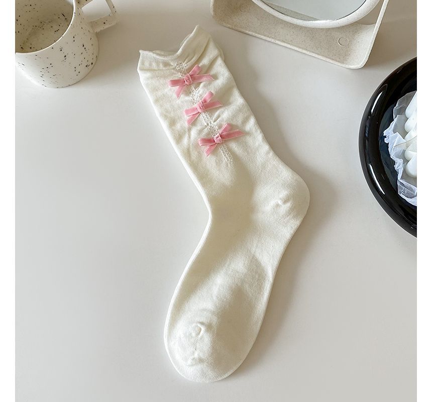 Plain Shirred Bow Socks SpreePicky