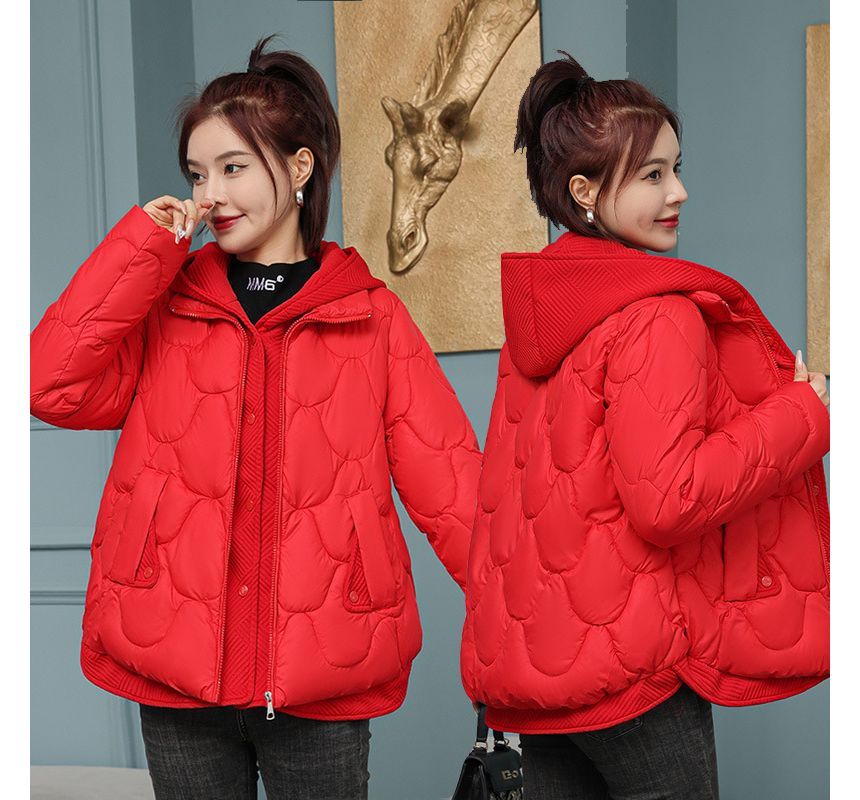 Mock Two-Piece Quilted Hooded Zip Jacket SpreePicky