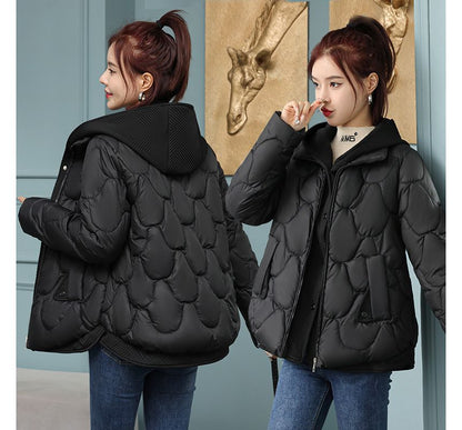 Mock Two-Piece Quilted Hooded Zip Jacket SpreePicky