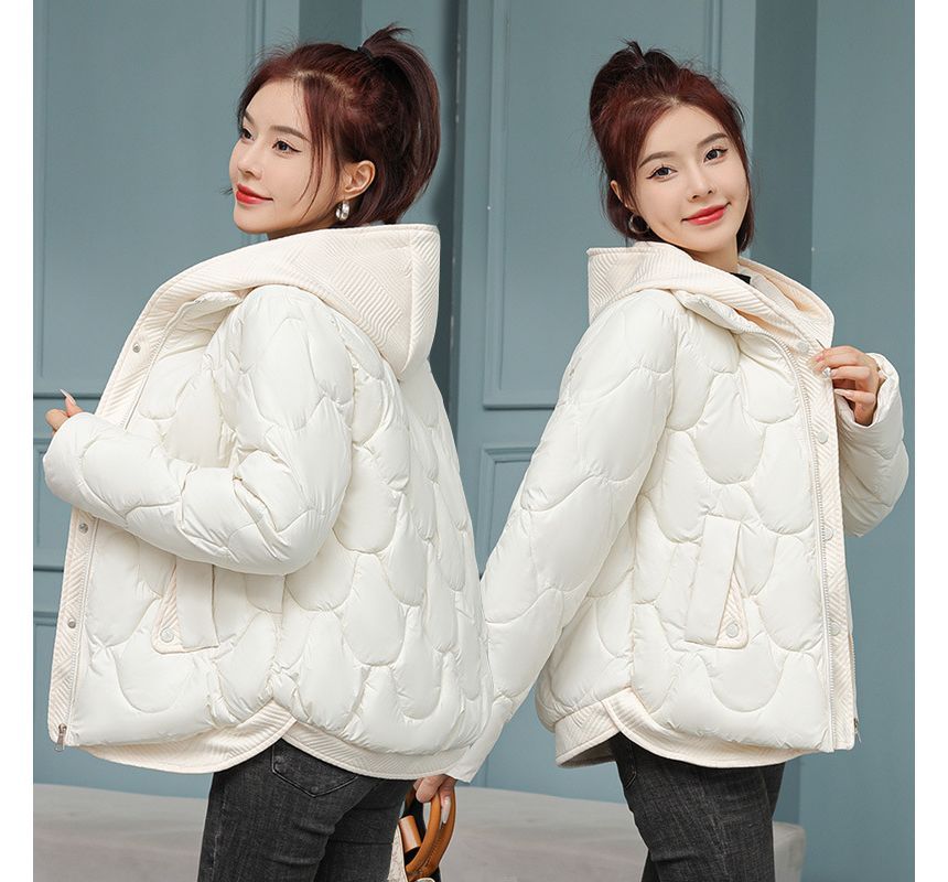 Mock Two-Piece Quilted Hooded Zip Jacket SpreePicky