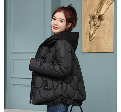 Mock Two-Piece Quilted Hooded Zip Jacket SpreePicky