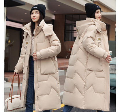 Lettering Applique Hooded Midi Zip Puffer Coat SpreePicky