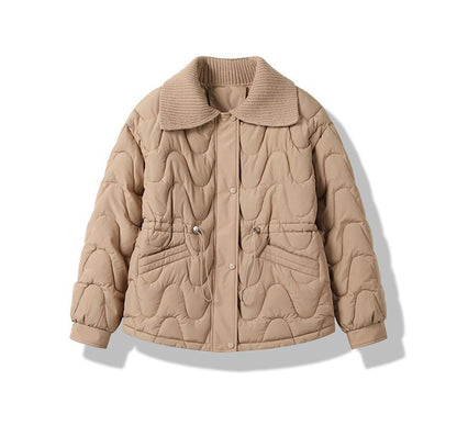 Collar Plain Quilted Zip Jacket SpreePicky