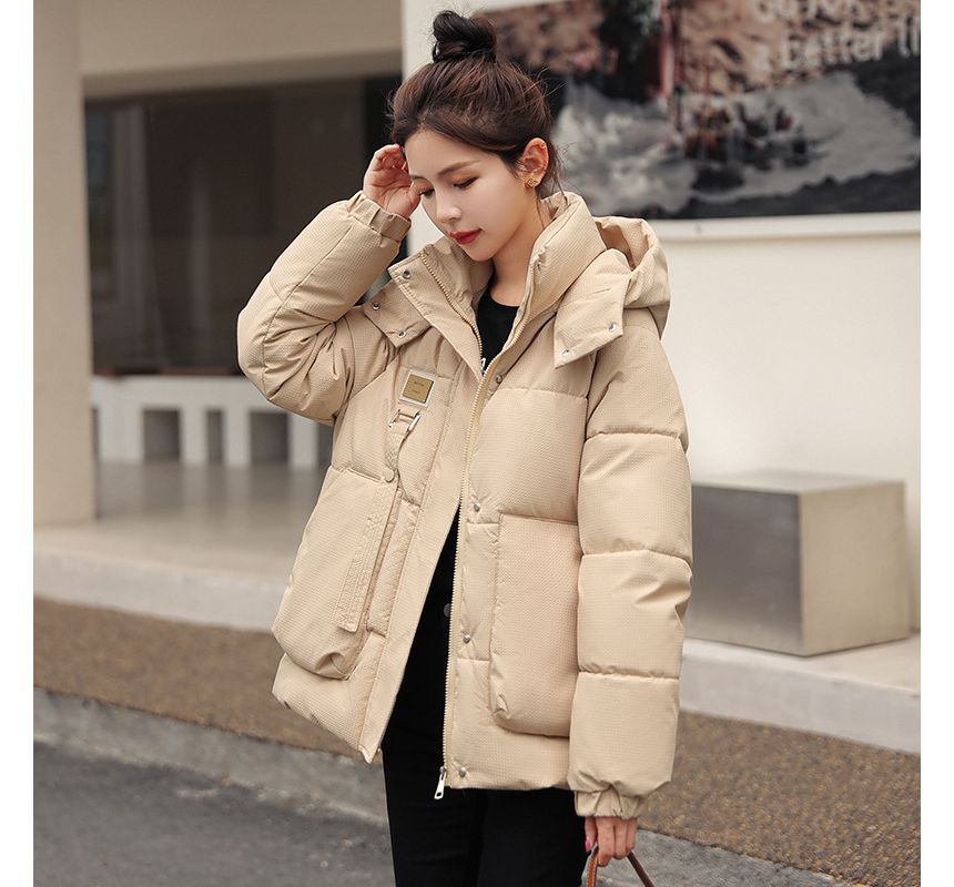 Applique Hooded Zip Puffer Jacket SpreePicky