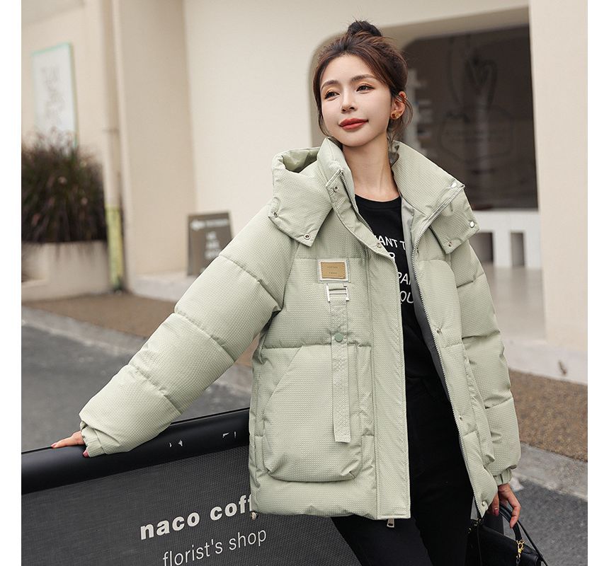 Applique Hooded Zip Puffer Jacket SpreePicky