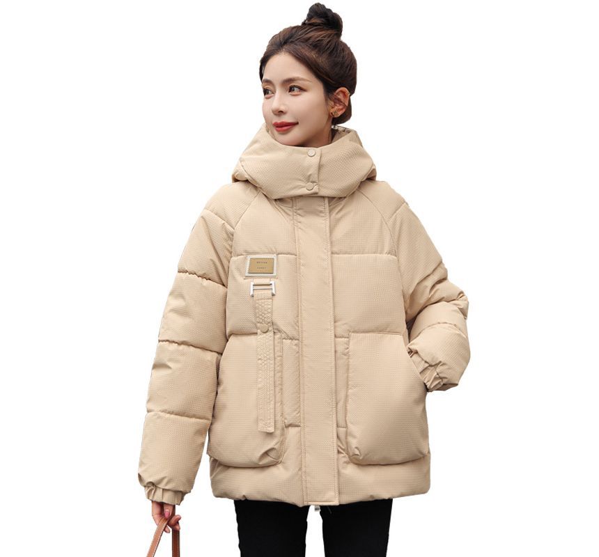 Applique Hooded Zip Puffer Jacket SpreePicky