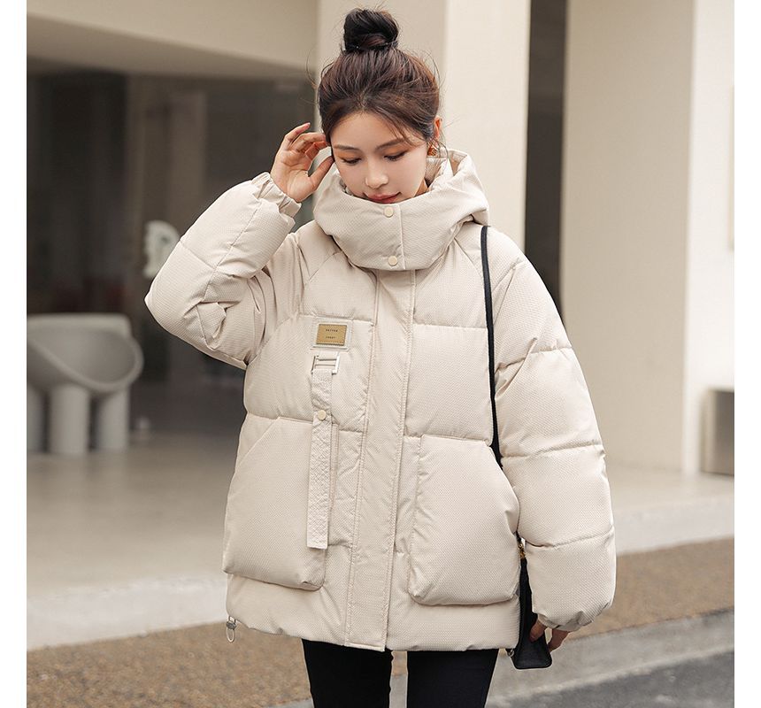 Applique Hooded Zip Puffer Jacket SpreePicky