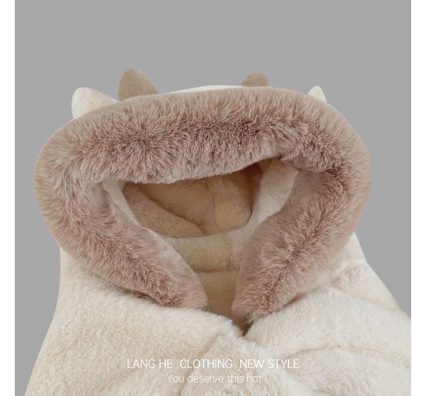 Cow Ear Fluffy Hooded Keyhole Scarf SpreePicky