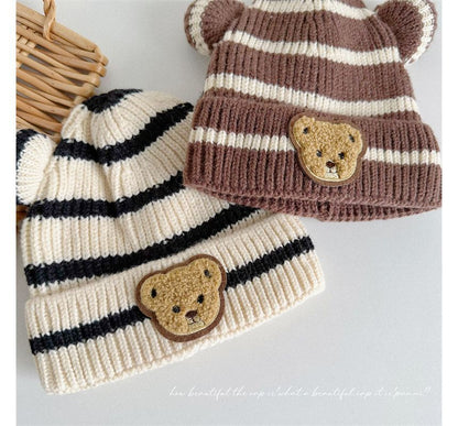 Ear Accent Striped Beanie SpreePicky