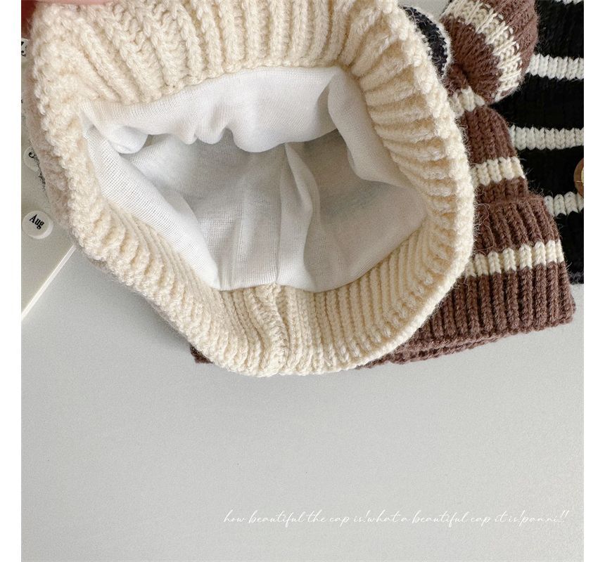 Ear Accent Striped Beanie SpreePicky