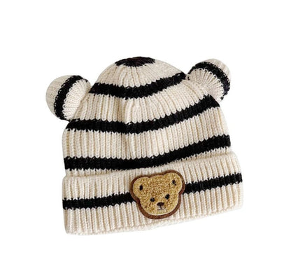 Ear Accent Striped Beanie SpreePicky