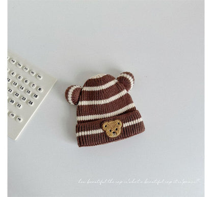 Ear Accent Striped Beanie SpreePicky