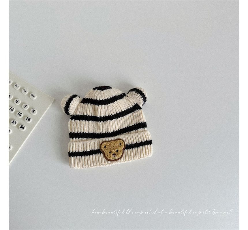 Ear Accent Striped Beanie SpreePicky