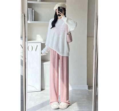 High Rise Wide Leg Plain Knit Sweatpants SpreePicky