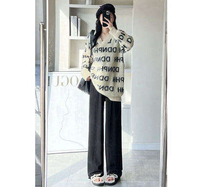 High Rise Wide Leg Plain Knit Sweatpants SpreePicky