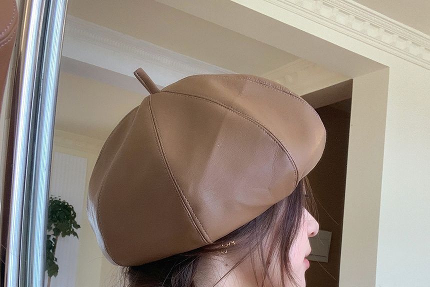 Plain Faux Leather Beret SpreePicky