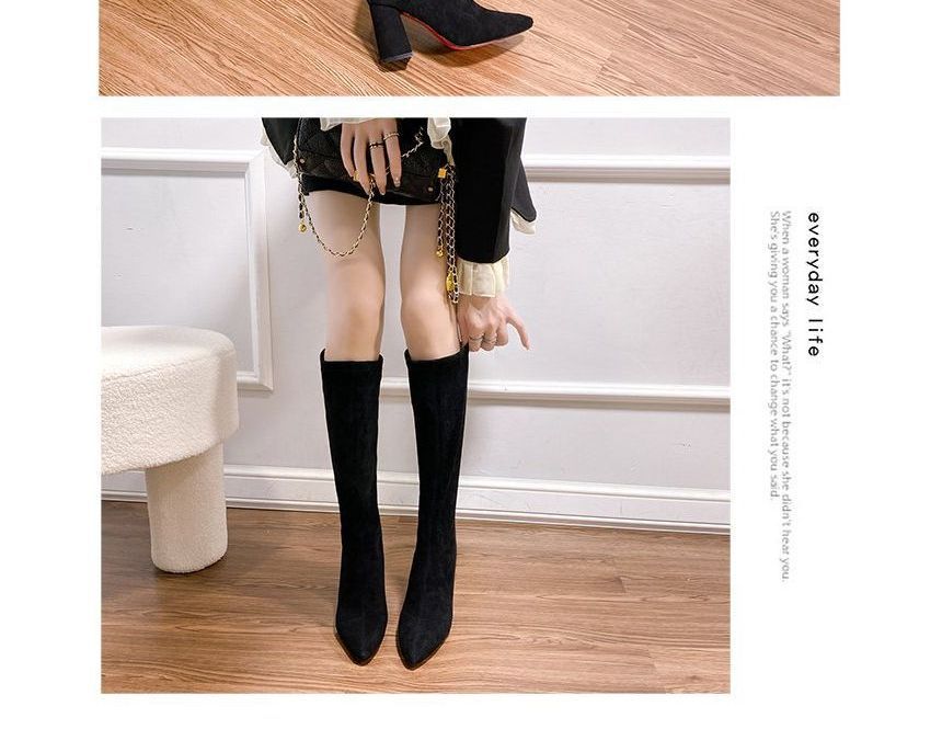 Pointed Chunky Heel Tall Boots SpreePicky