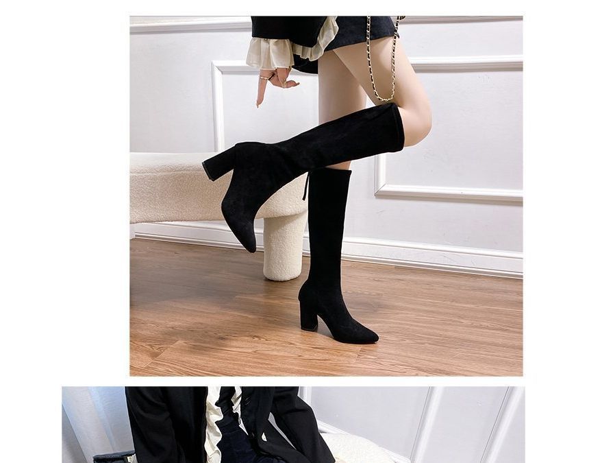 Pointed Chunky Heel Tall Boots SpreePicky