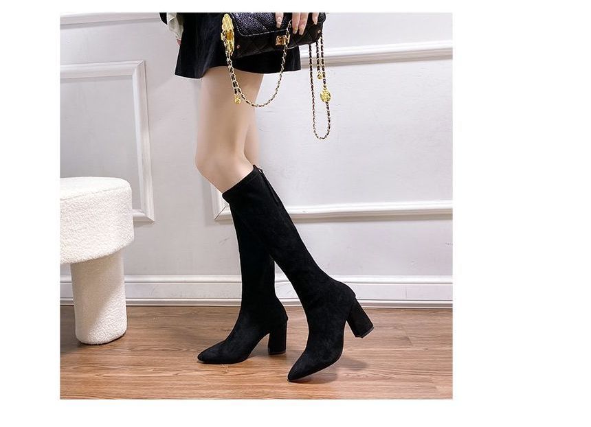 Pointed Chunky Heel Tall Boots SpreePicky