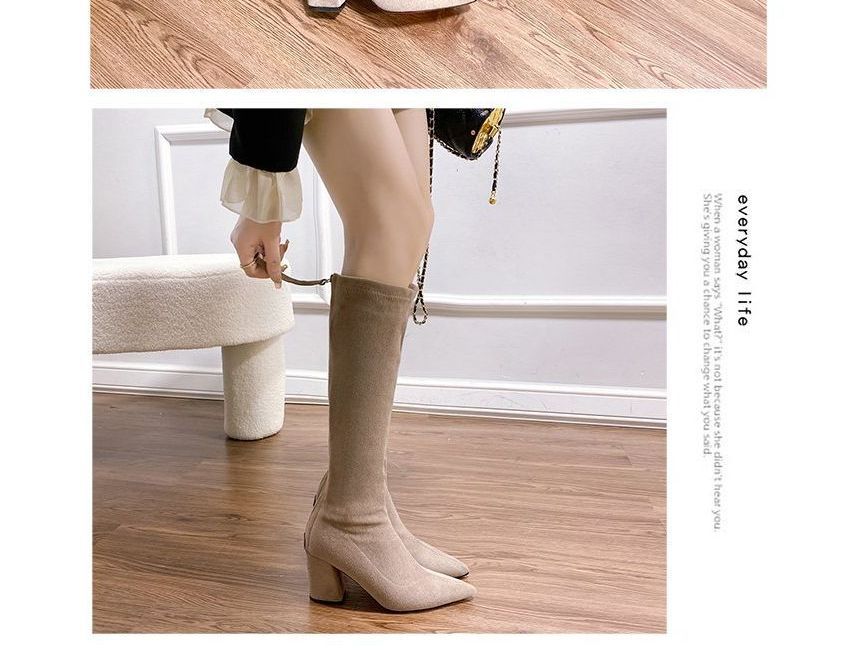 Pointed Chunky Heel Tall Boots SpreePicky