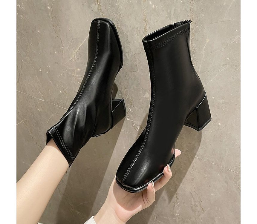 Square Toe Chunky Heel Boots SpreePicky