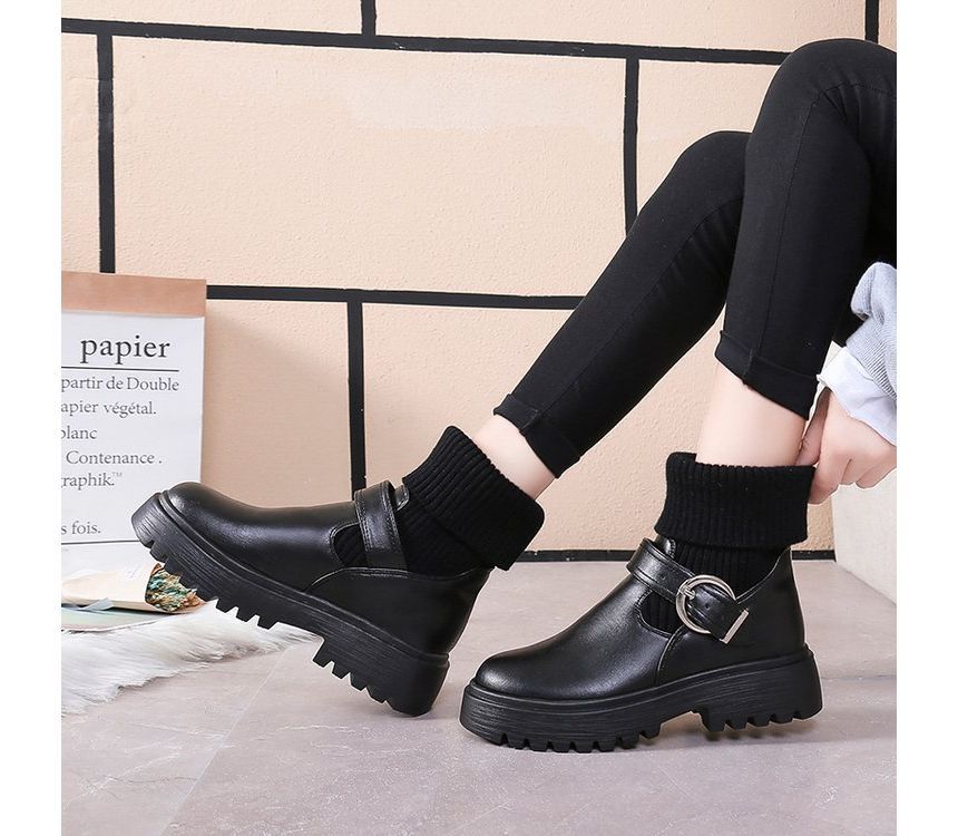 Buckled Platform Chunky Heel Boots SpreePicky