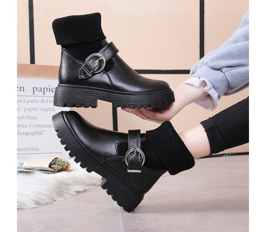 Buckled Platform Chunky Heel Boots SpreePicky