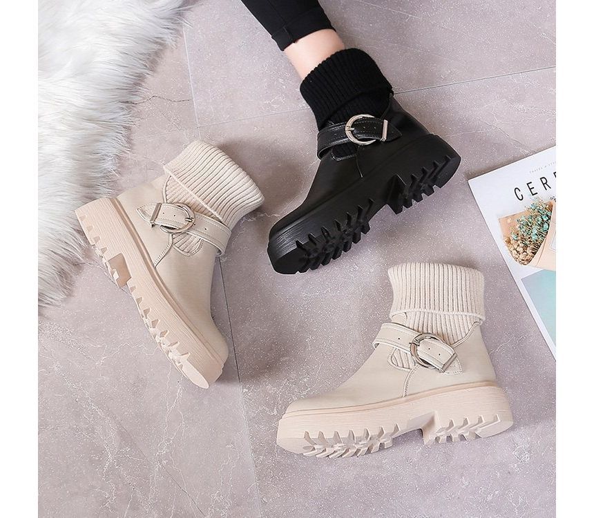 Buckled Platform Chunky Heel Boots SpreePicky