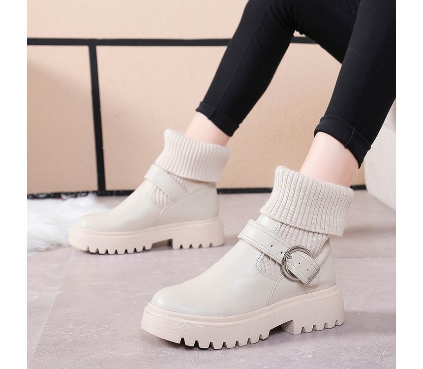 Buckled Platform Chunky Heel Boots SpreePicky